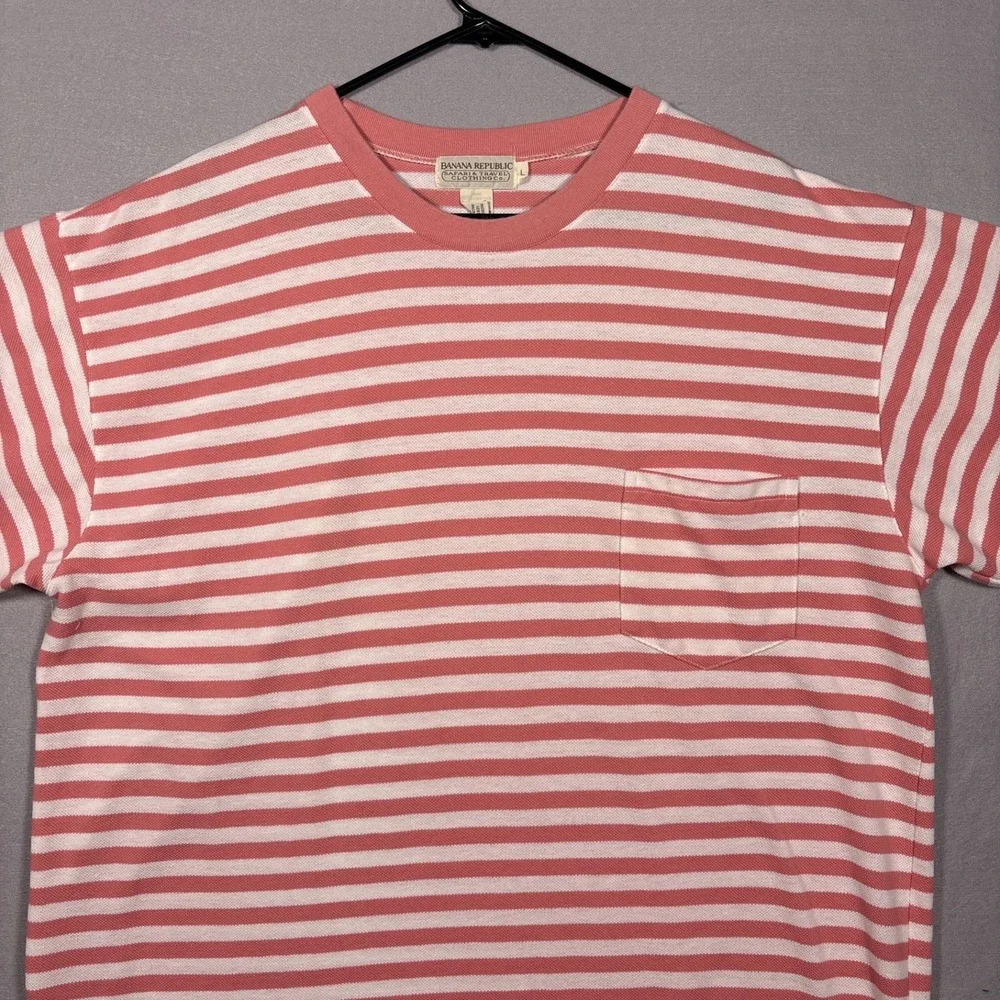 Vintage 80s Banana Republic Pocket T-Shirt Large (Fits XL) Pique Striped Blank
